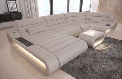 Wohnlandschaft Concept U Form Leder Sofa mit LED Couch Beleuchtung -USB Anschluss