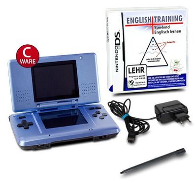DS Handheld Konsole metallic hellblau #60C + Ladekabel + Spiel English Training