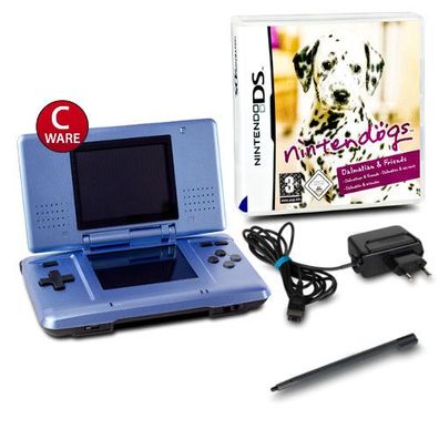 DS Handheld Konsole metallic hellblau #60C + Nintendogs Dalmatiner & Friends