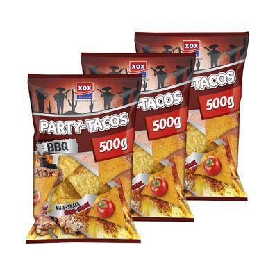 XOX Party Tacos Barbecue Mais Snack pikant knusprig 500g 3er Pack