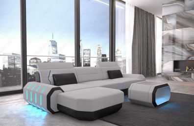 Ecksofa Roma L Form Couch grau Mikrofaser -LED Sofa Beleuchtung - USB Anschluss
