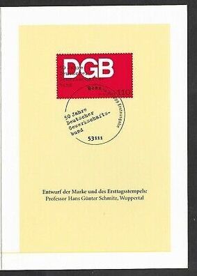 FDC BRD Folder 50 Jahre Deutscher Gewerkschaftsbund 14.10.1999