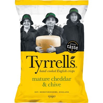 Tyrrells Handcooked mature Cheddar und Chive Chips vegetarisch 150g