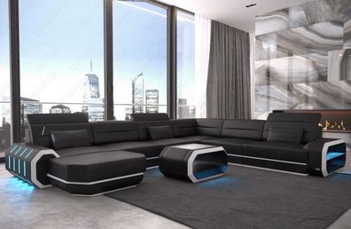 Ecksofa Wohnlandschaft Roma XXL Sofa mit LED Couch Beleuchtung -USB Anschluss