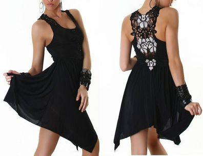 SeXy MiSS Damen Salca Latina Kleid asymmetrisch Spitze Dress 36 schwarz silber