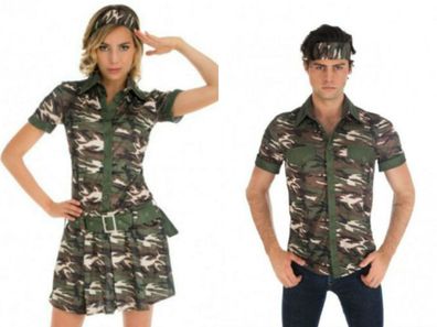 Army Kostüm Damen Herren Camouflage Soldat Militär Tarnfarben Uniform Karneval