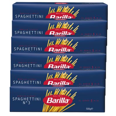 Barilla Spaghettini Nummer 3 Hartweizen Pasta 500g 6er Pack