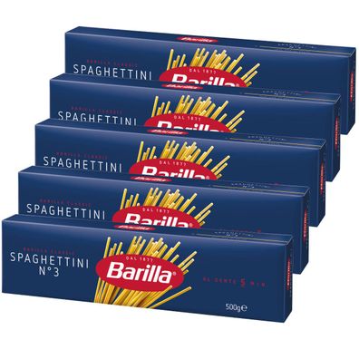 Barilla Spaghettini Nummer 3 Hartweizennudeln Pasta 500g 5er Pack