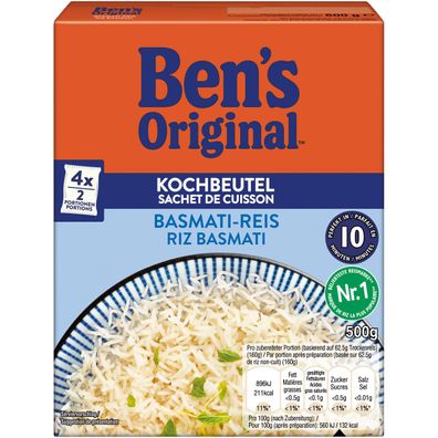 Bens Original Basmati Reis 10 Minuten praktische Kochbeutel 500g