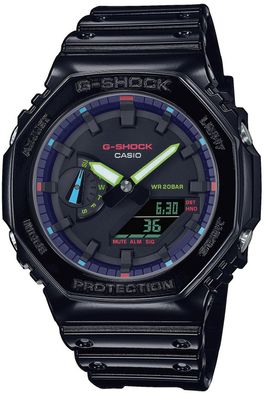 Casio G-Shock Classic AnaDigi Herrenuhr Schwarz/ Regenbogen GA-2100RGB-1AER
