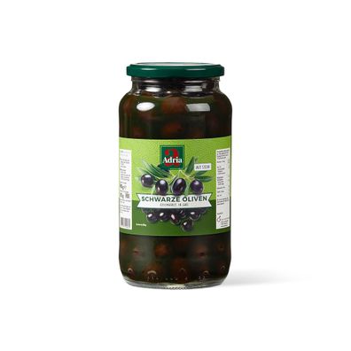 Adria Schwarze Oliven mit Stein geschwärzt in Salzlake 935ml