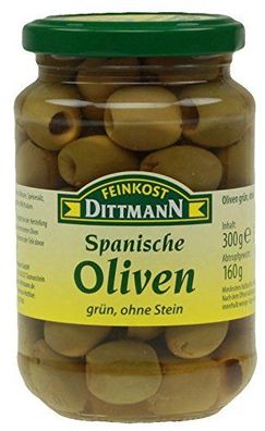 Feinkost Dittmann Spanische Grüne Oliven ohne Stein im Glas 300g