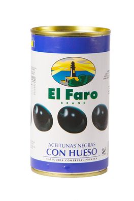 El Faro schwarze Oliven mit Kern Aceitubnas Negras con Hueso 350g