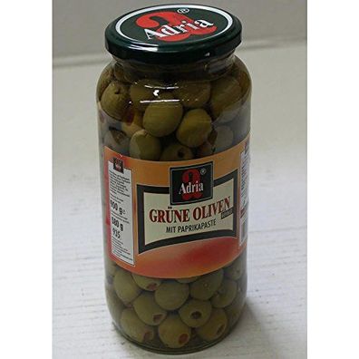 Adria Grüne Oliven mit Paprikapaste (935ml Glas)