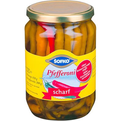 Sofko Pfefferoni scharf Pepperoni Chillis Hot eingelegt 720ml