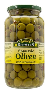 Feinkost Dittmann Spanische grüne Oliven gefüllt mit Paprikapaste, 900 g