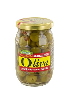 Feinkost Dittmann Manzanilla Oliven grün gefüllt mit Paprika 300g
