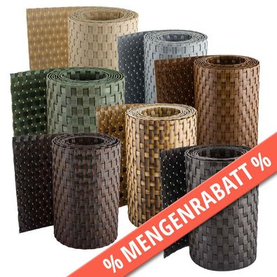 PE-Rattan Sichtschutzstreifen 255 cm x 19 cm (in 10 Farben)