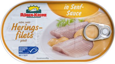 Rügen Krone Heringsfilets geteilt in kräftiger Senf Sauce 200g