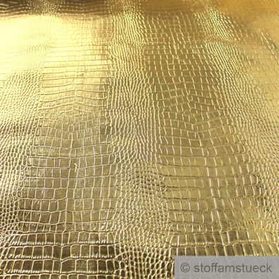 Stoff PVC Kunstleder Krokodil gold glänzend Lederimitat
