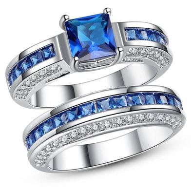 2-teiliger Damen Ring blau/ weißes Design (CM1728)
