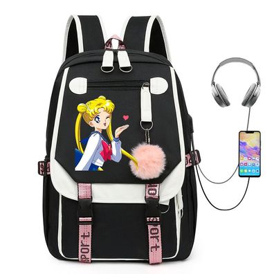 Sailor Moon USB Rucksack Tsukino Damen Herren Schultasche Reisetasche 29x16x46cm
