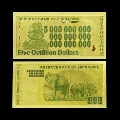 Simbabwe / Zimbabwe Five Octillion Dollars Goldfolie Banknote (CM1780)