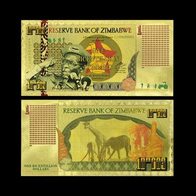 Simbabwe Goldfolie Banknoten Ein Bicentillion Dollar (CM1781)