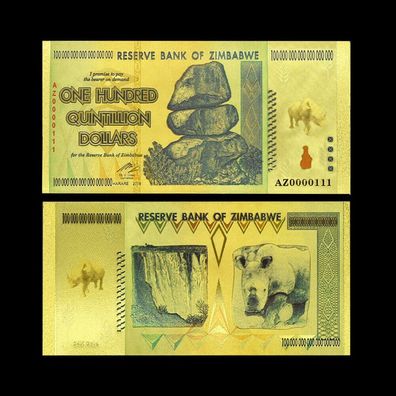 Simbabwe Goldfolie Banknoten Einhundert Trillionen Dollar (CM1782)