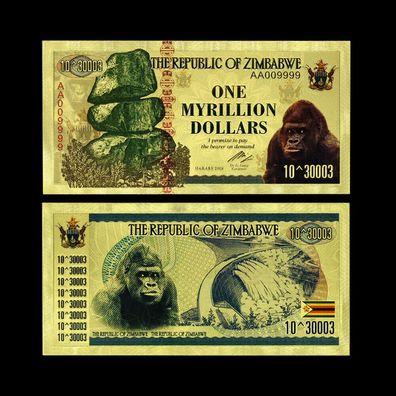 Simbabwe / Zimbabwe One Myrillion Dollars Goldfolie Banknote (CM1786)