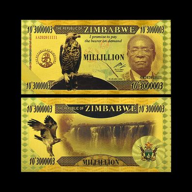 Zimbabwe / Simbabwe Goldfolie Banknoten Millillion Dollar (CM1787)