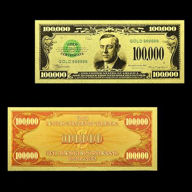 1 Stück Dollar Souvenier von 1934 - 24 K vergoldete Banknote USA (CM1790)