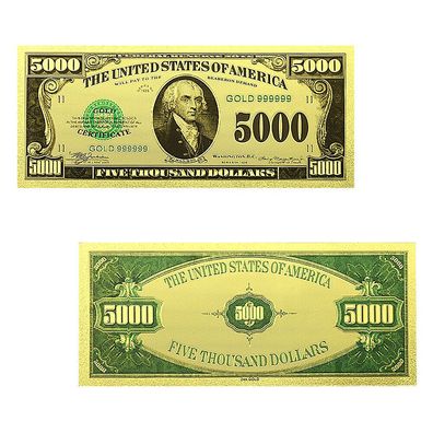 5000 Dollar von 1918 - 24 K vergoldete Banknote USA (CM1799)