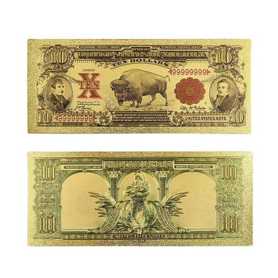 1 Stück 10 Dollar von 1901 - 24 K vergoldete Banknote USA (CM1802)