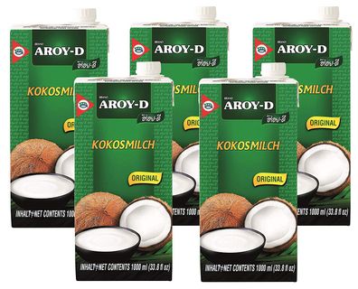 Kokosmilch Aroy-D natürliche Kokusmilch zum Backen und Kochen 1000ml 5erPack