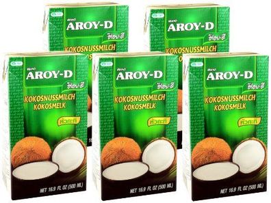 Kokosmilch Aroy-D natürliche Kokusmilch zum Backen und Kochen 500ml 5erPack