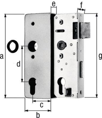 GAH 413354 Schlosskasten DIN links / rechts Maß A170xB60xC40 mm Maß E 30 mm Dor