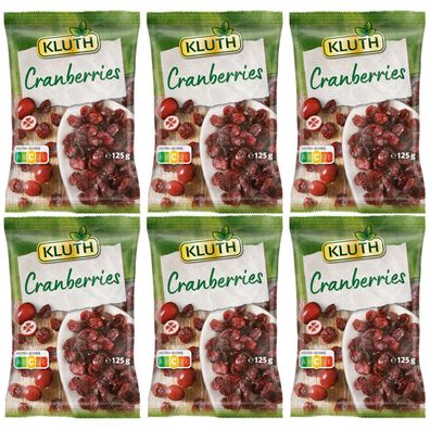 Kluth Cranberries getrocknet aromatisch Premium Qualität 125g 6er Pack