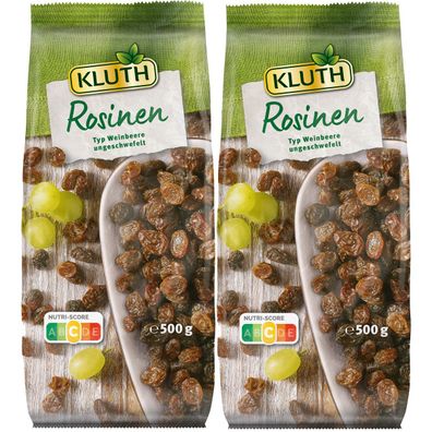 Kluth Rosinen Typ Weinbeere ungeschwefelt und getrocknet 500g 2er Pack