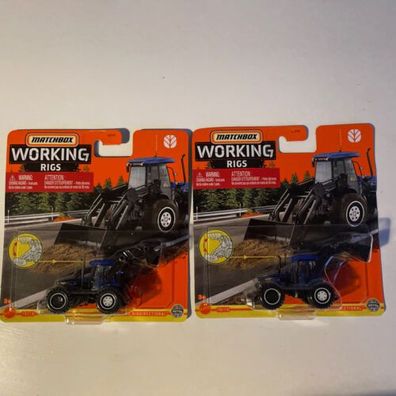 2 X NEW Holland Biodirectional TV140 Tractor - Matchbox Working Rigs 1:64