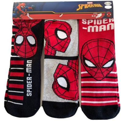 3 Paar Marvel Spiderman Socken Kinder Strümpfe Größe GR. 31 - 34 Neu Ovp