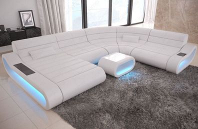 Ledersofa Wohnlandschaft Concept XXL Designer-Sofa mit LED Couch & USB Anschluss