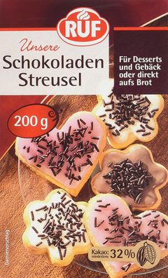 RUF Schokoladen-Streusel Glutenfreie Streusel fein herber Schokolade 200g
