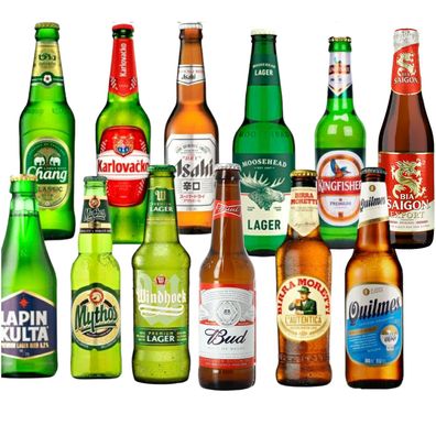 Bier Weltpaket 12 Flaschen, Bud, Karlovacko, Chang, Windhoek, Asahi u. mehr