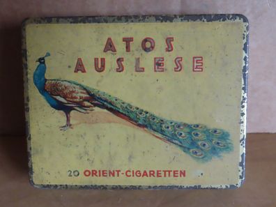 alte Blechdose eckig klein ATOS Auslese Orient-Cigaretten / ca. 9,4x7,4 cm