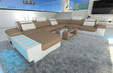 Ecksofa Wohnlandschaft Bellagio XXL Couch sandbeige Mikrofaser -LED Sofa & USB