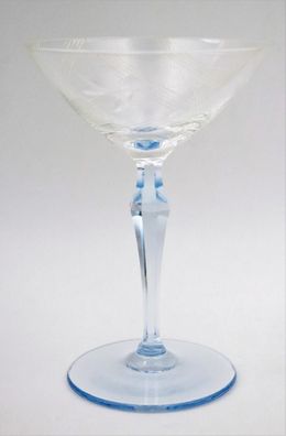 Art Deco Martiniglas mit facettierten blauen Diamanten-Stiel / Bohemian Art #S