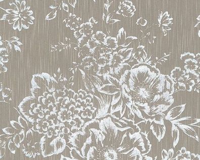 A.S. Création, Metallic Silk, # 306574, Vliestapete, grau, weiß, Blüten