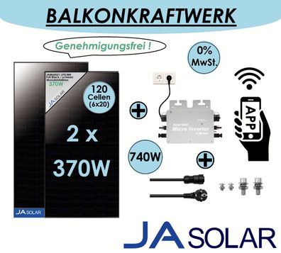 740W / 600W PV Balkonkraftwerk Photovoltaik Solaranlage steckerfertig Wifi