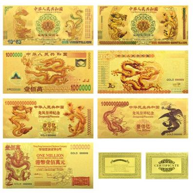 Set mit 7 Scheinen Chinesischer Drachen Gold Banknoten (CM0521)
